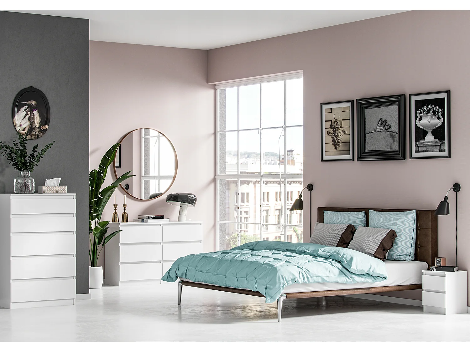 Stylowa Komoda 5 Szuflad Biały Mat Pari 5 Do Salonu 70 x 40 x 112 cm