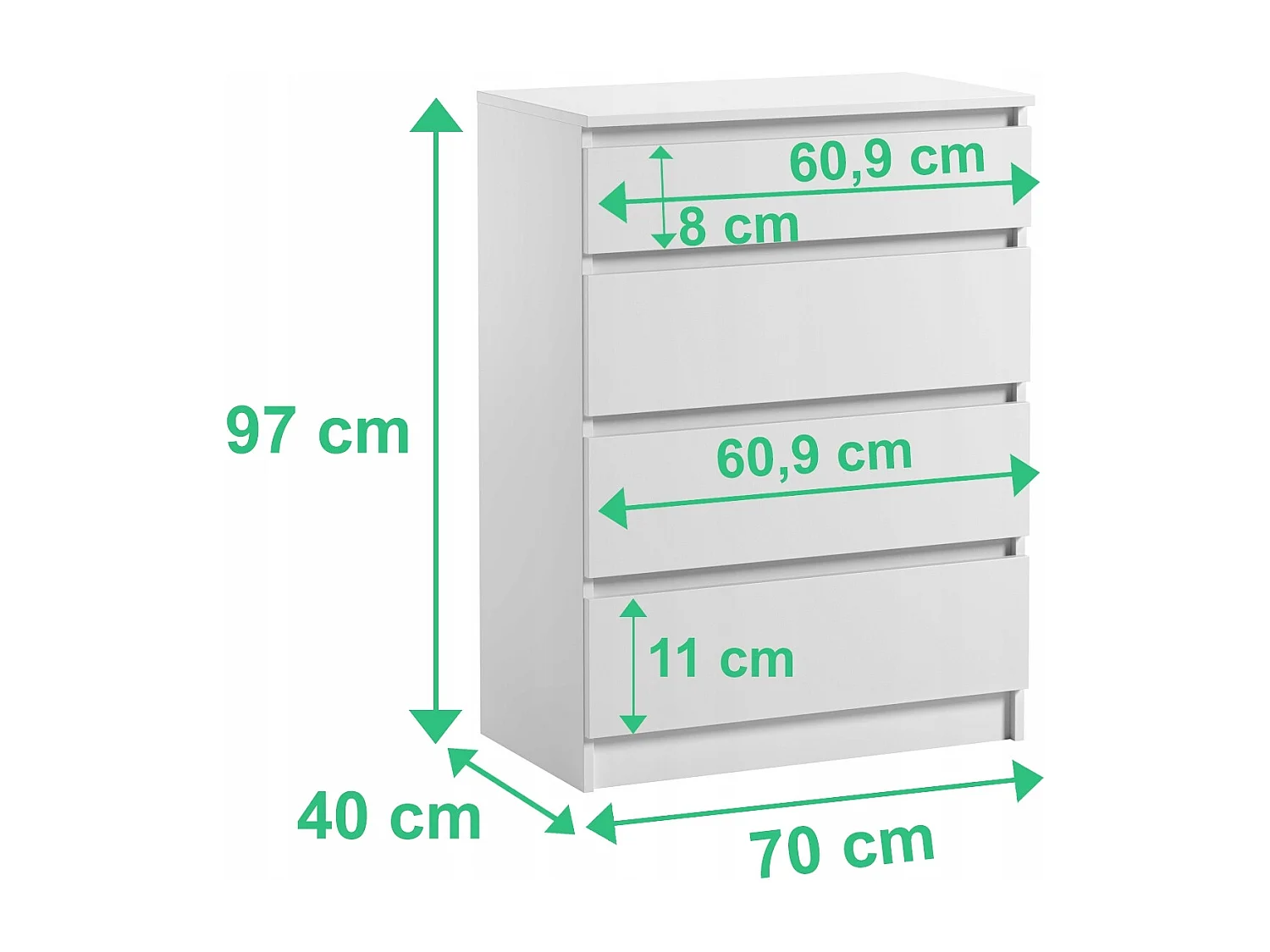 Szafka Komoda Pari 4 Biały Mat 4 Szuflady Do Salonu Sypialni 70 x 40 x 97