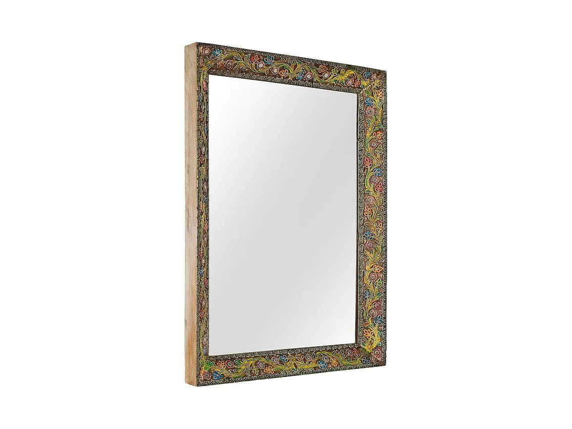 Miroir en bois de manguier, support en MDF, 76 cm, style ethnique - 101 x 76 x 8 cm