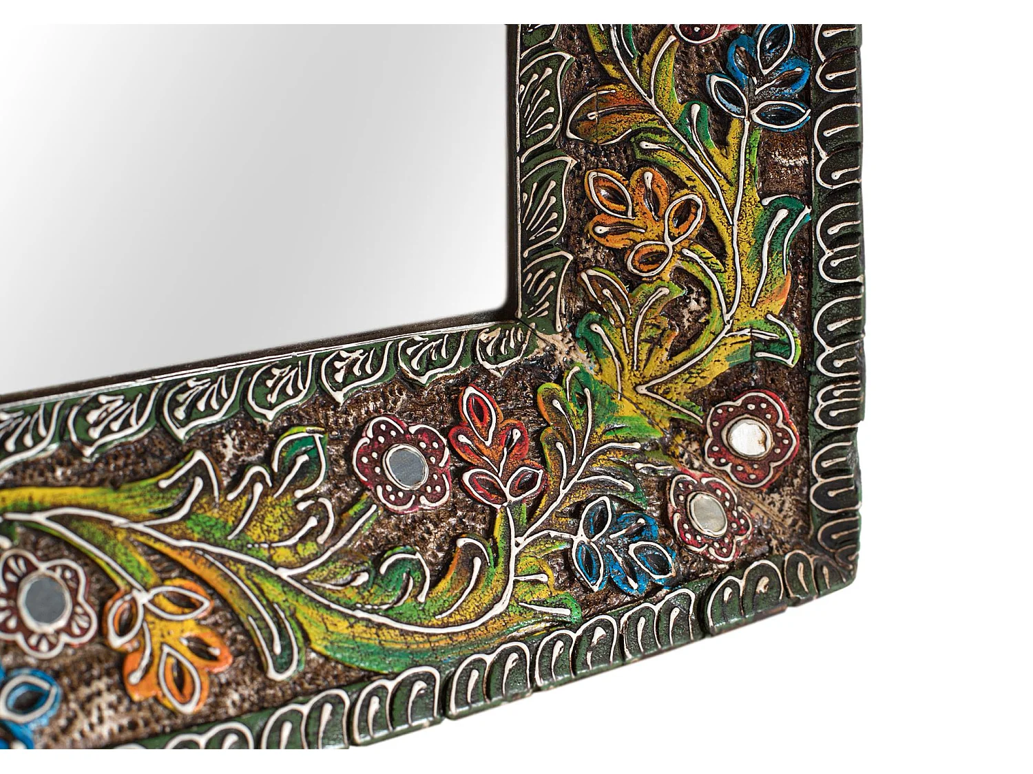 Miroir en bois de manguier, support en MDF, 76 cm, style ethnique - 101 x 76 x 8 cm