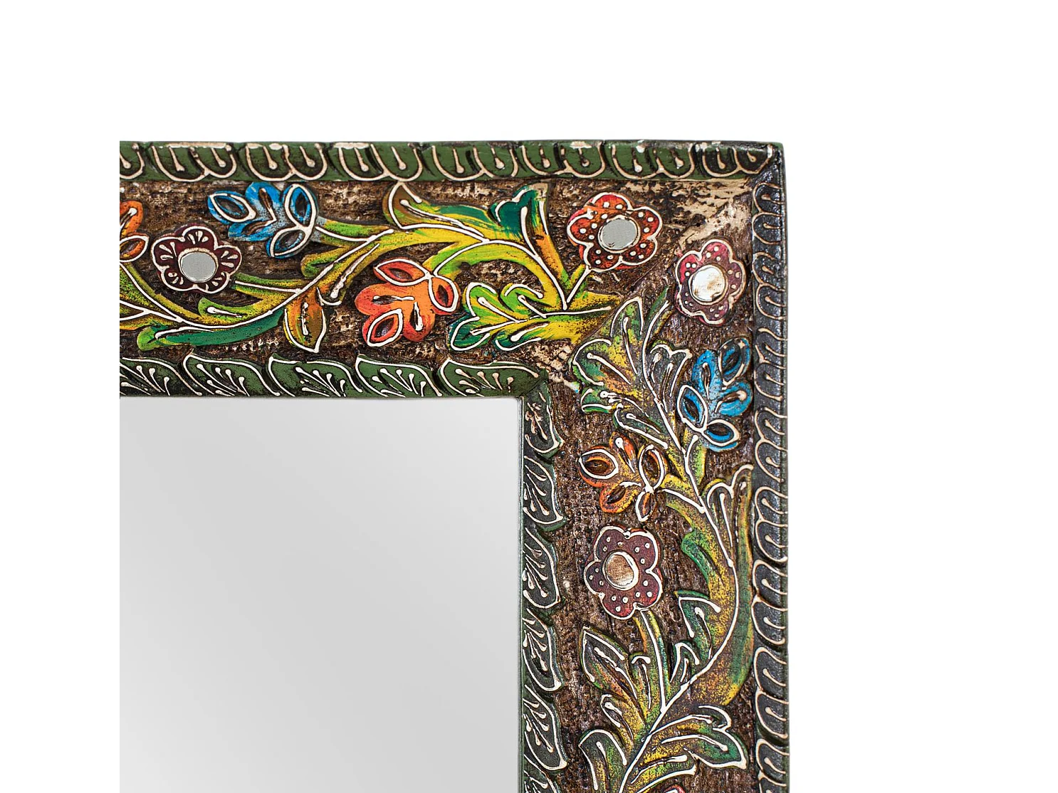 Miroir en bois de manguier, support en MDF, 76 cm, style ethnique - 101 x 76 x 8 cm