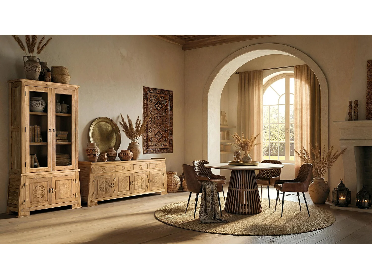 Aparador de Madera de Teca Estilo Colonial Oriental-78x202x38