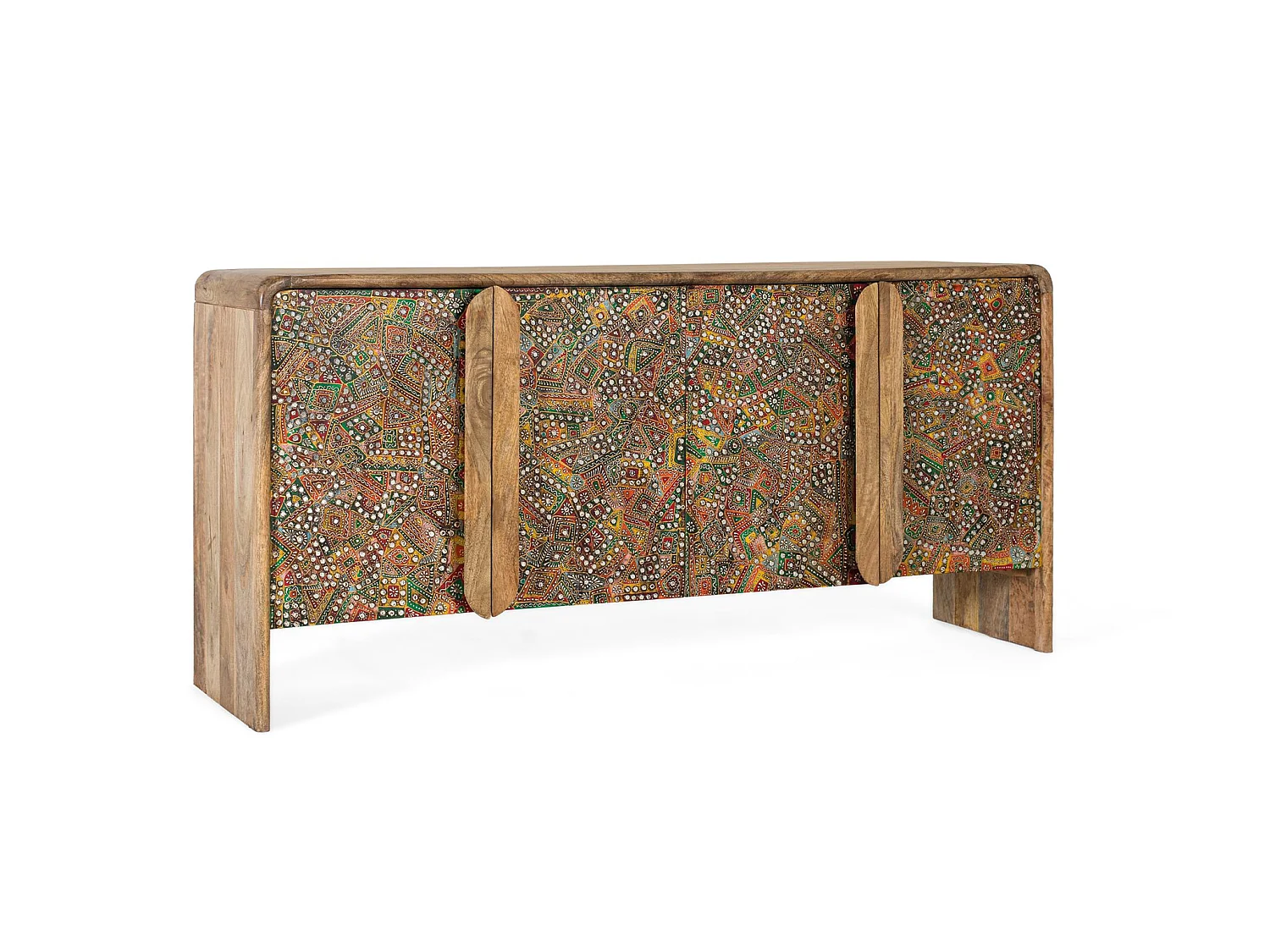 Buffet en bois de manguier, style bohème ethnique - 76 x 161 x 40