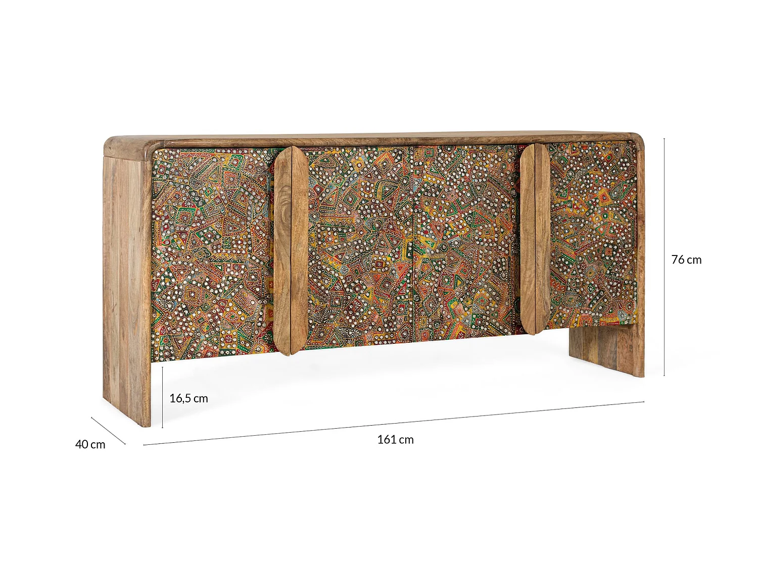 Buffet en bois de manguier, style bohème ethnique - 76 x 161 x 40