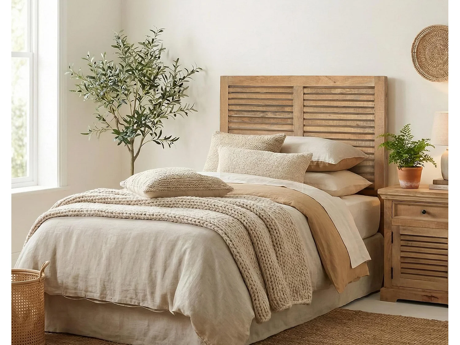 Tête de lit en manguier avec lattes horizontales largeur 104 cm