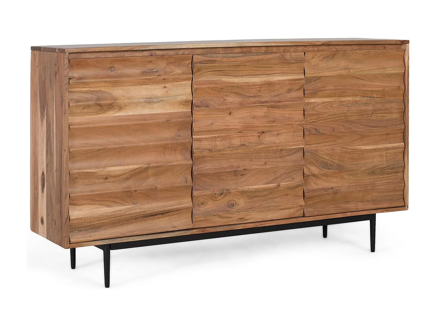 Buffet en bois d'acacia massif avec étagères intérieures