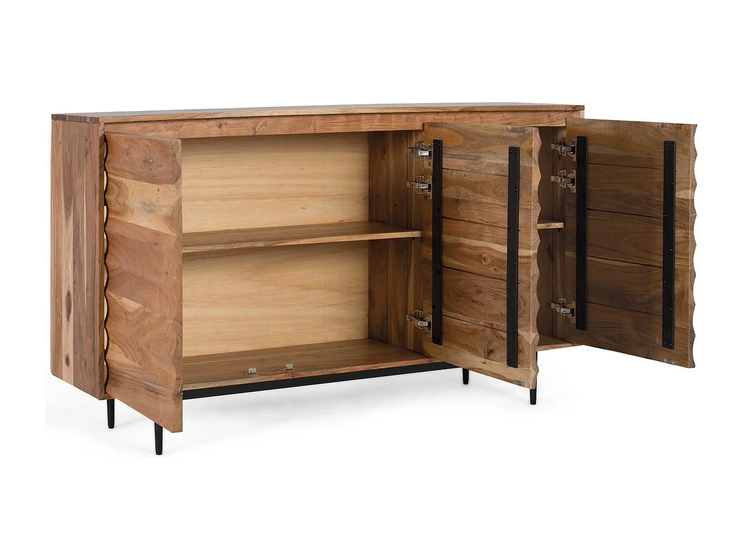Buffet en bois d'acacia massif avec étagères intérieures