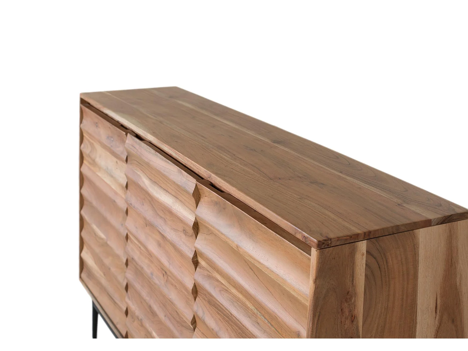 Buffet en bois d'acacia massif avec étagères intérieures