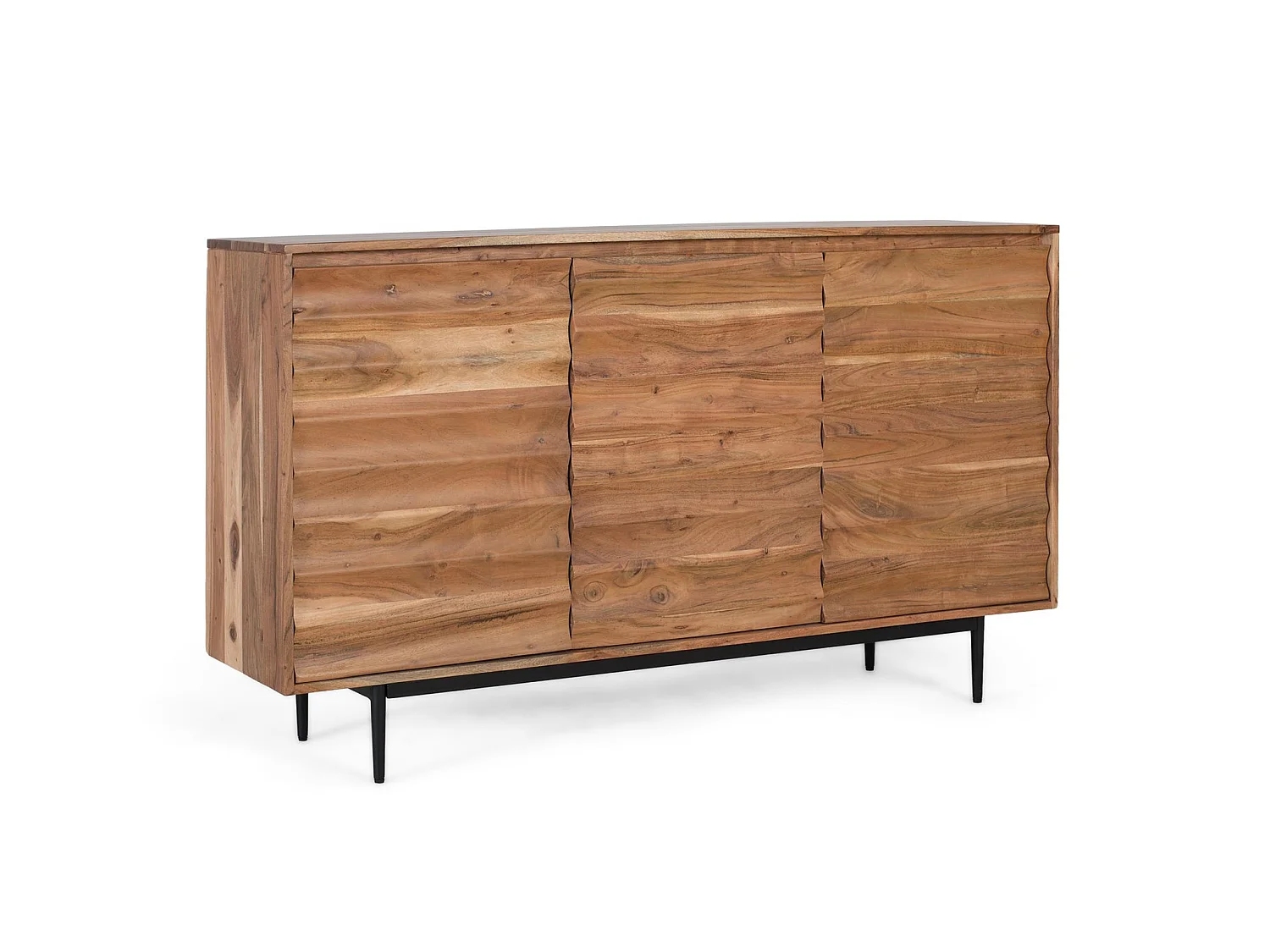 Buffet en bois d'acacia massif, style rustique moderne - 86 x 145 x 36