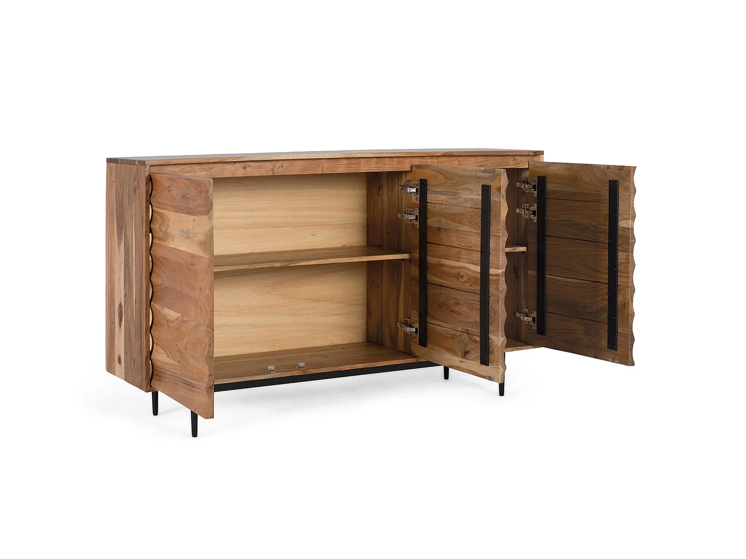 Buffet en bois d'acacia massif, style rustique moderne - 86 x 145 x 36