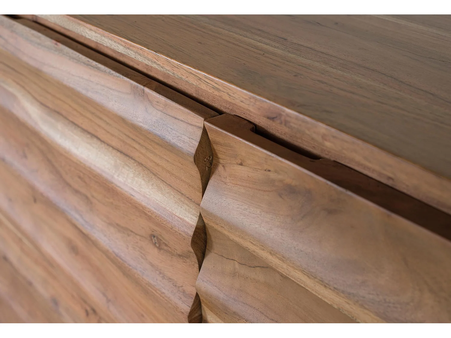 Buffet en bois d'acacia massif, style rustique moderne - 86 x 145 x 36