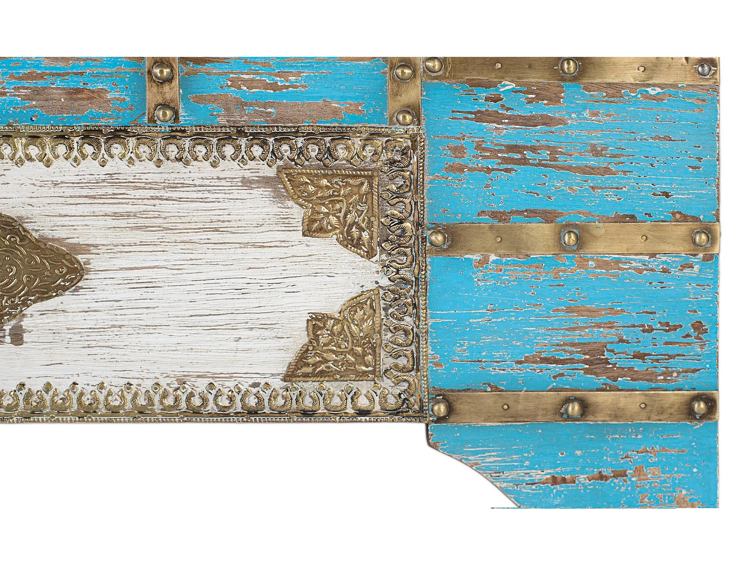 Table basse en bois de manguier bleu et blanc vieilli