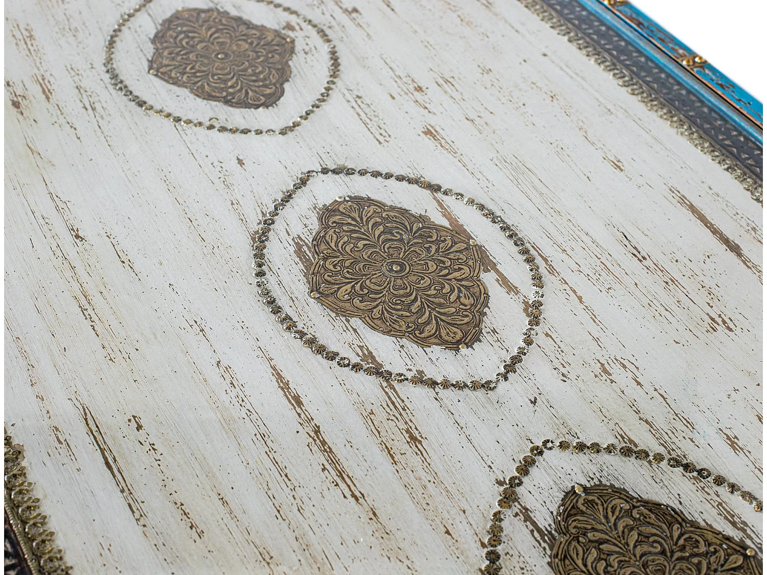 Table basse en bois de manguier bleu et blanc vieilli