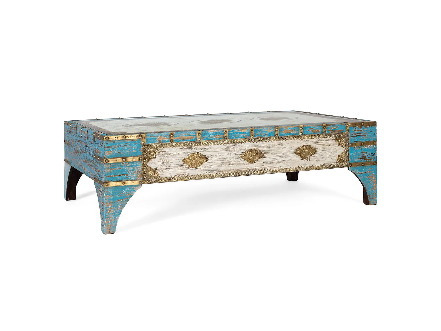 Tables basses en bois de manguier 150 cm, style ethnique vintage - 46 x 150 x 90