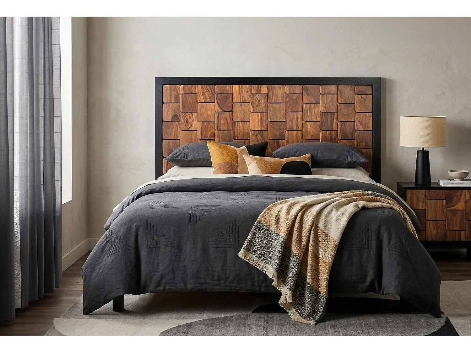 Tête de lit Udaipur en bois de manguier et palissandre, 80 cm x 170 cm x 3,5 cm