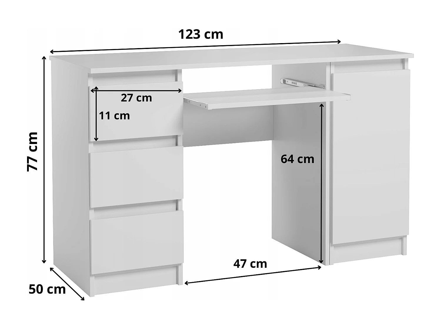 Biurko Komputerowe Szkolne Szuflady Drzwi 123 cm Białe Mat Z Półkami Duże