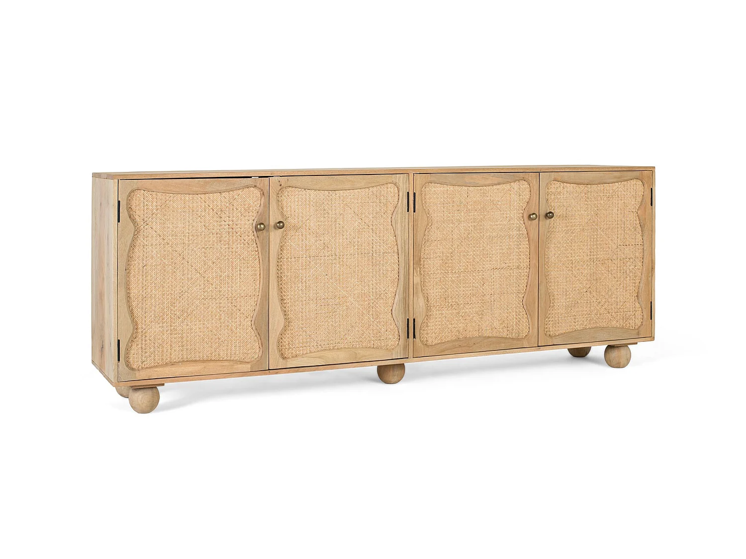Buffet en bois de manguier, style bohème méditerranéen - 77 x 200 x 40