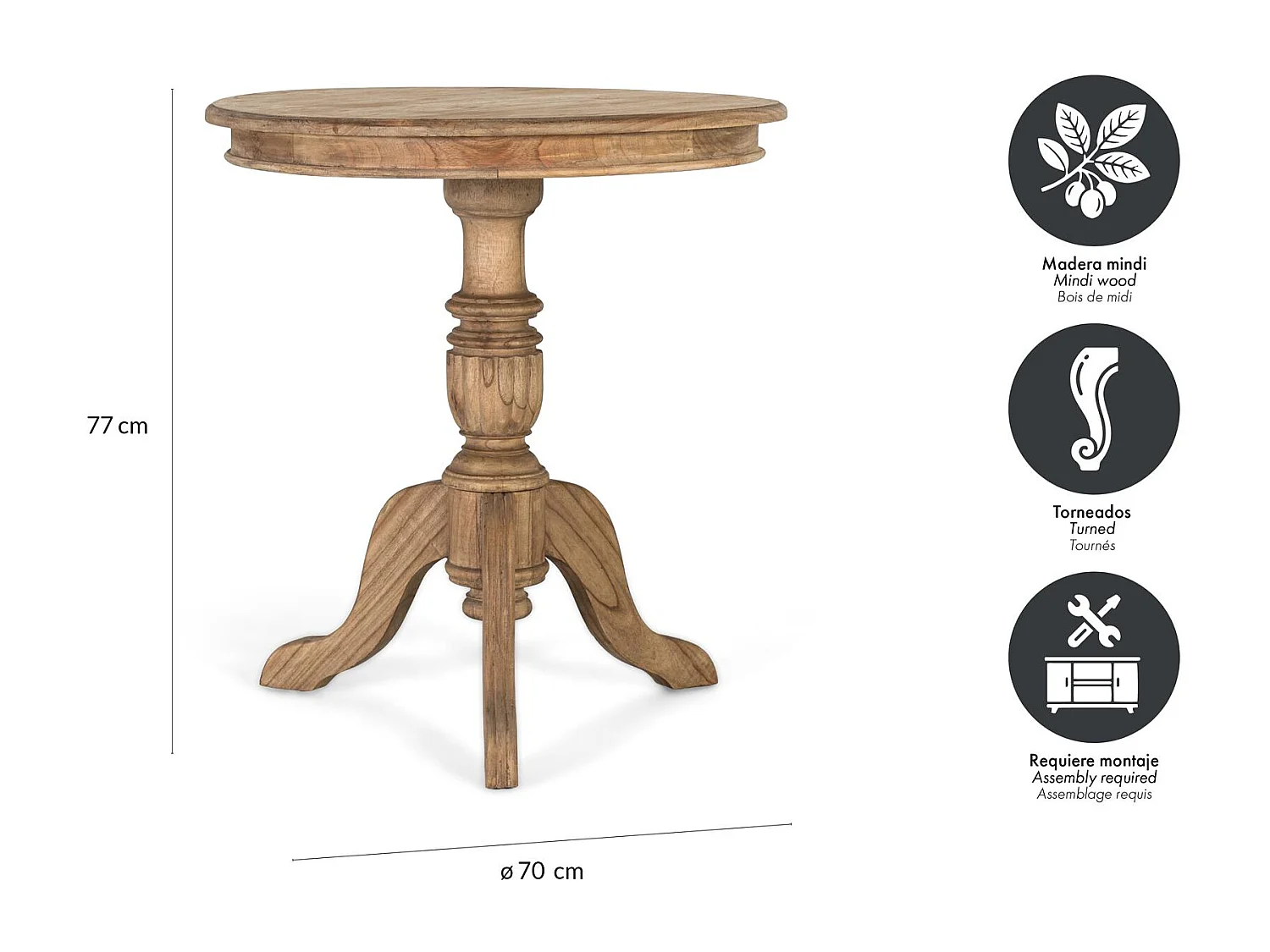 Table d'appoint Solstice en bois de mindi, 77 cm x 70 cm x 70 cm