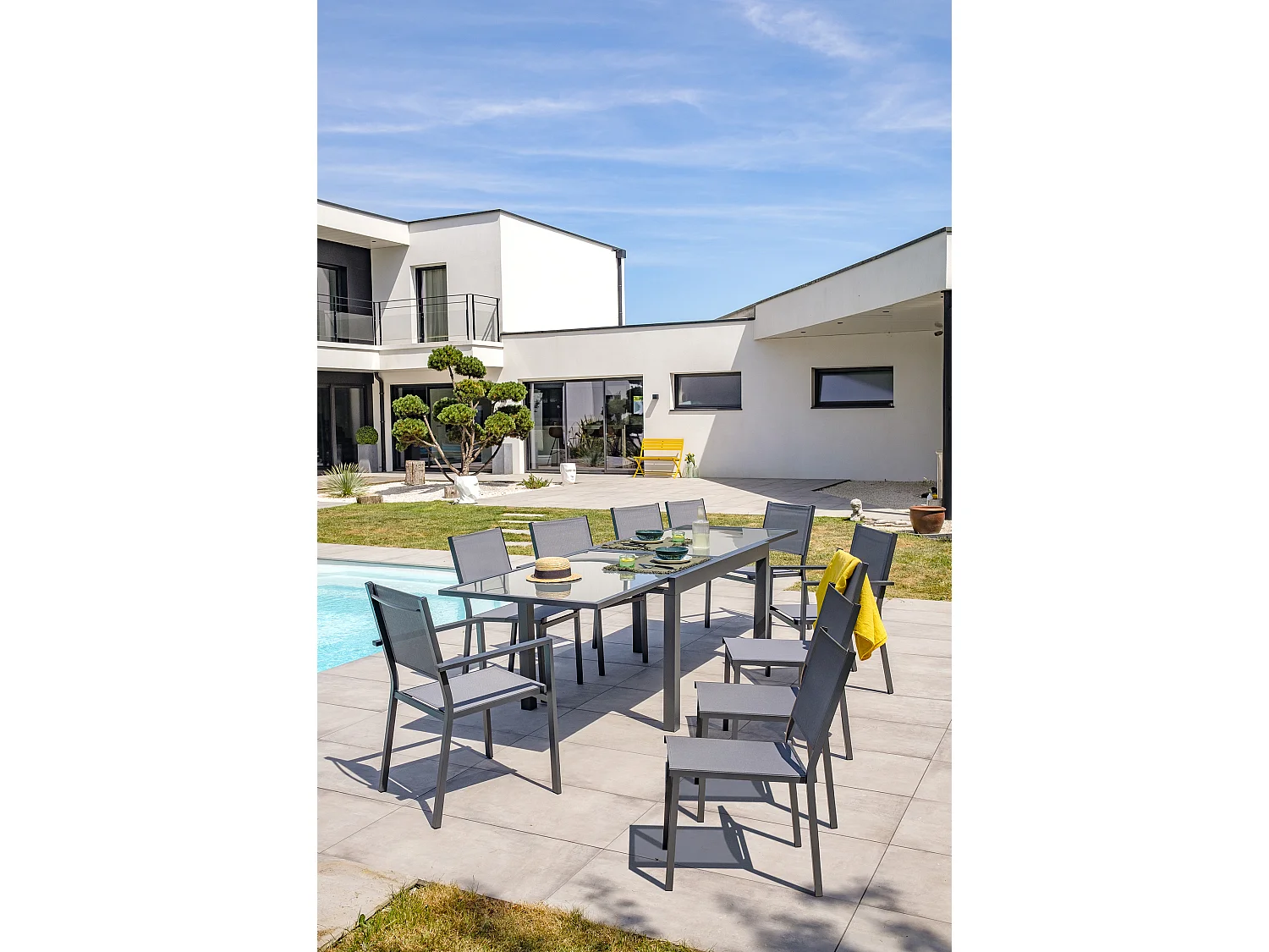 Tuineetset 10 personen in aluminium en glasblad - TOLEDE