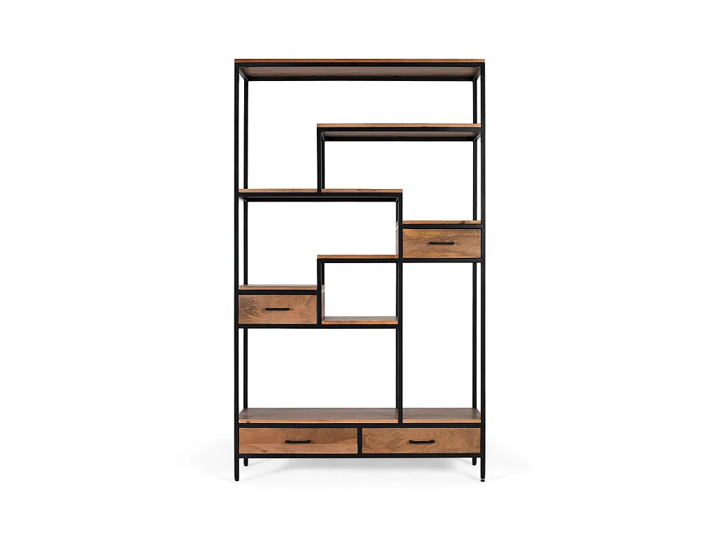 Bibliothèque en bois de manguier 115 cm, style industriel vintage - 182 x 115 x 35