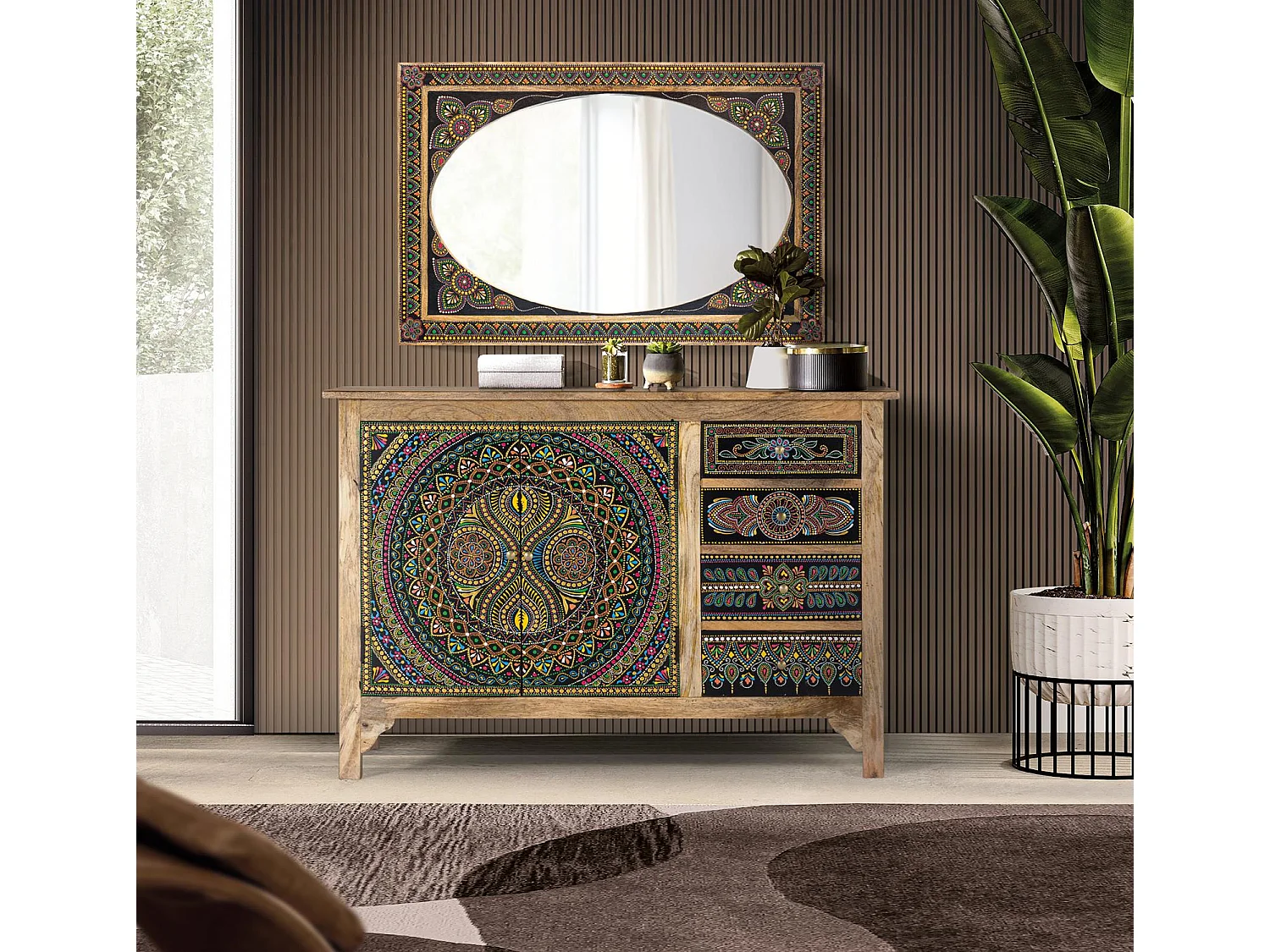 Buffet en bois manguier multicolore