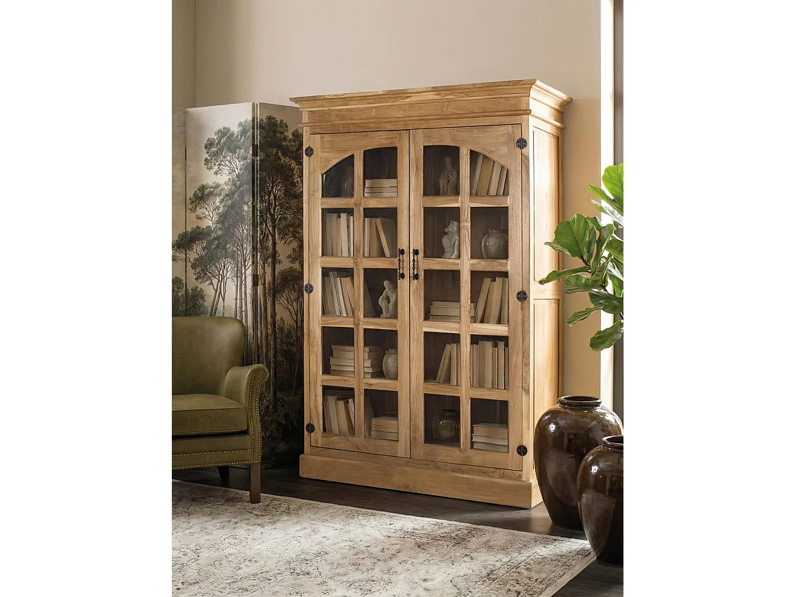 Massives Teakholz-Bücherregal mit 2 Glastüren