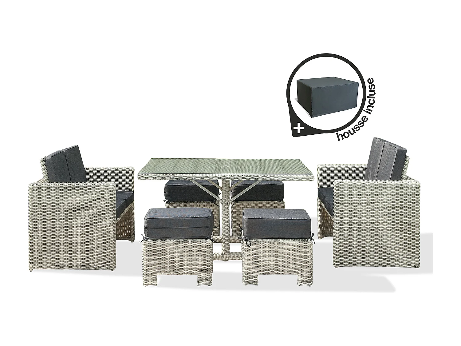 Set da pranzo da incasso 8 posti resina intrecciata