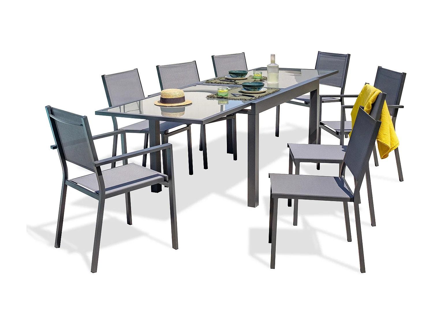 Set da pranzo da giardino 8 posti alluminio e piano vetro