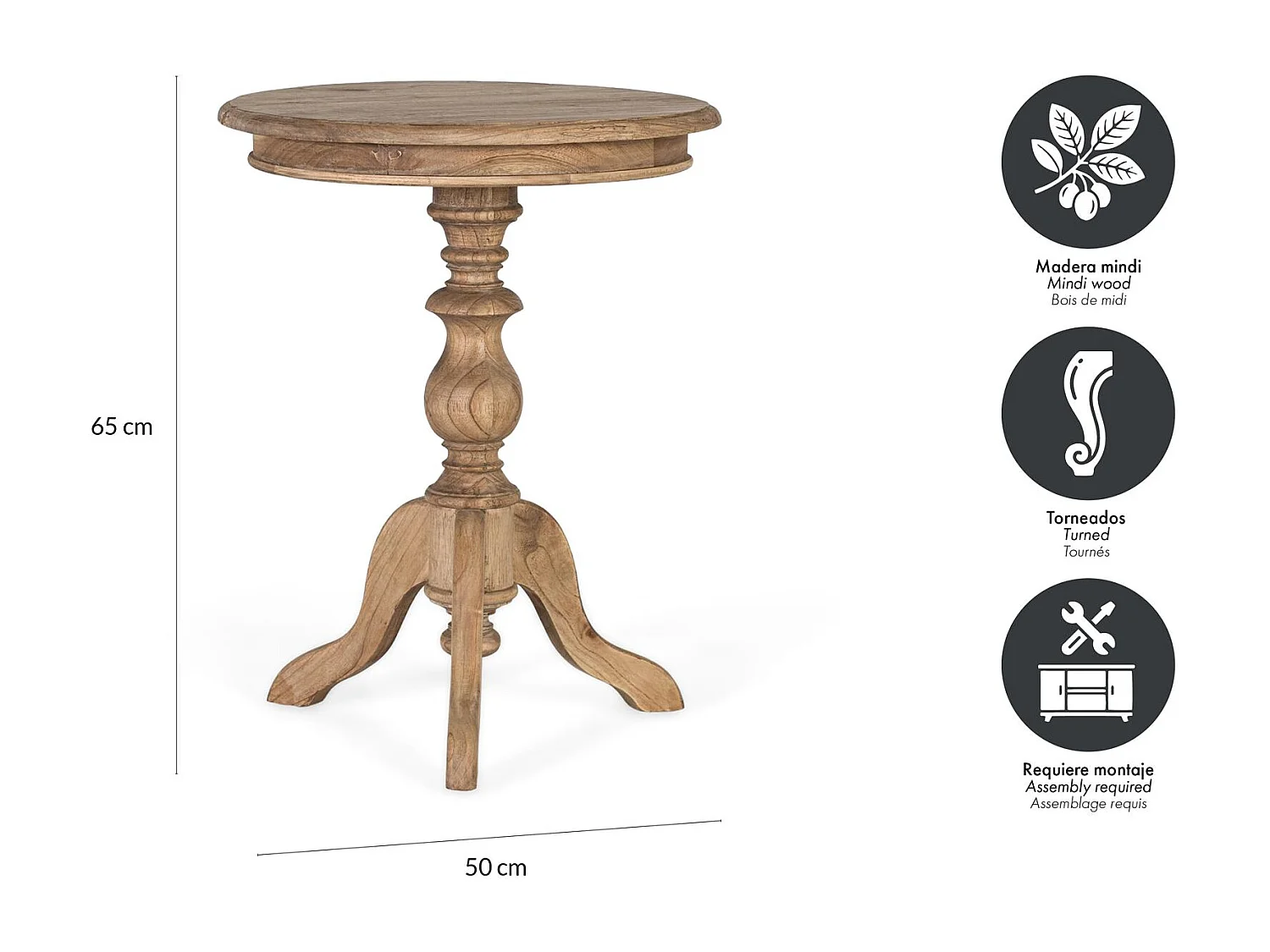 Table d'appoint Solstice en bois de mindi, 65 cm x 50 cm x 50 cm
