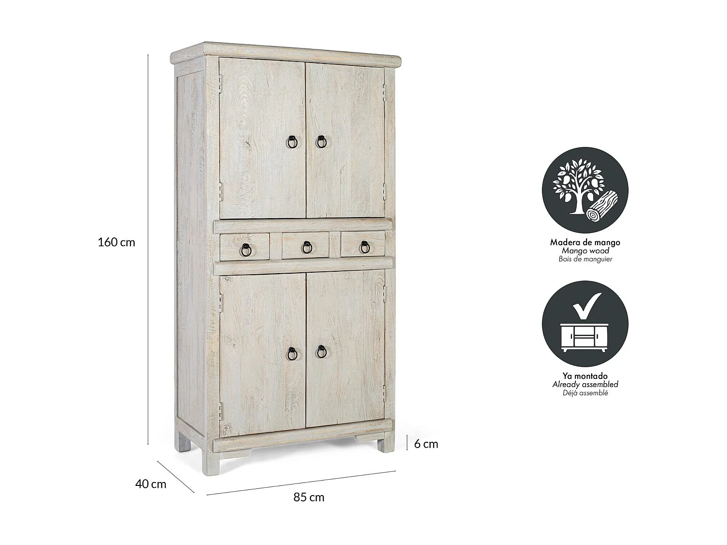 Buffet Lumende en bois de manguier 160 cm x 85 cm x 40 cm