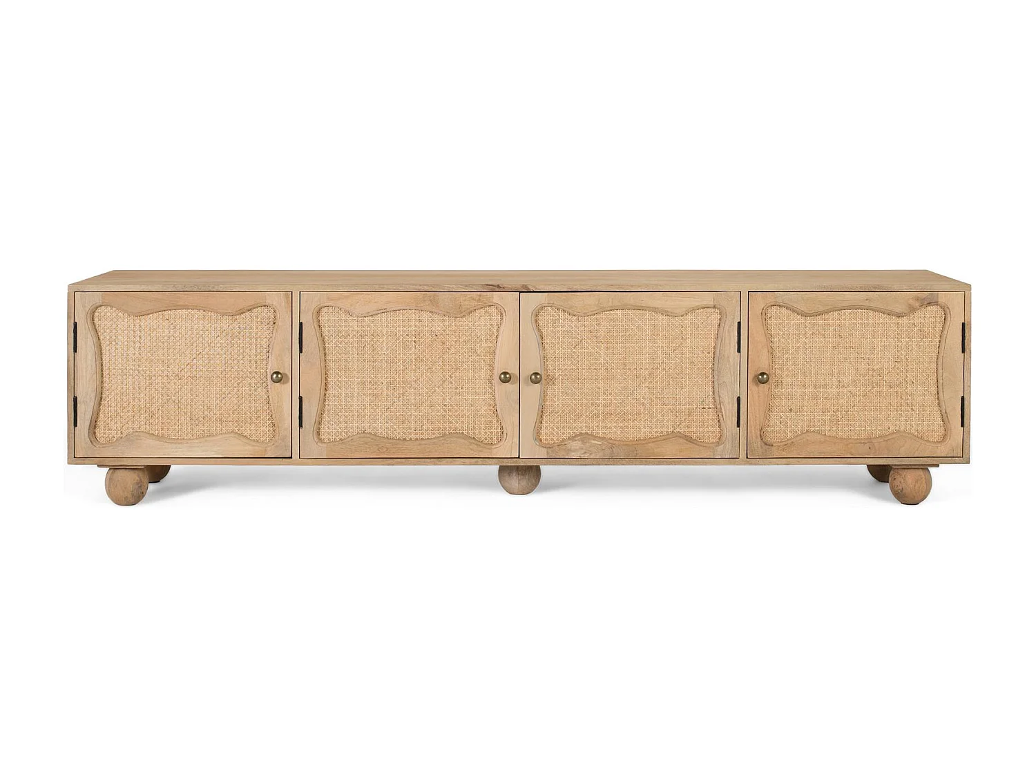 Meuble TV en bois de manguier avec 4 portes et design artisanal