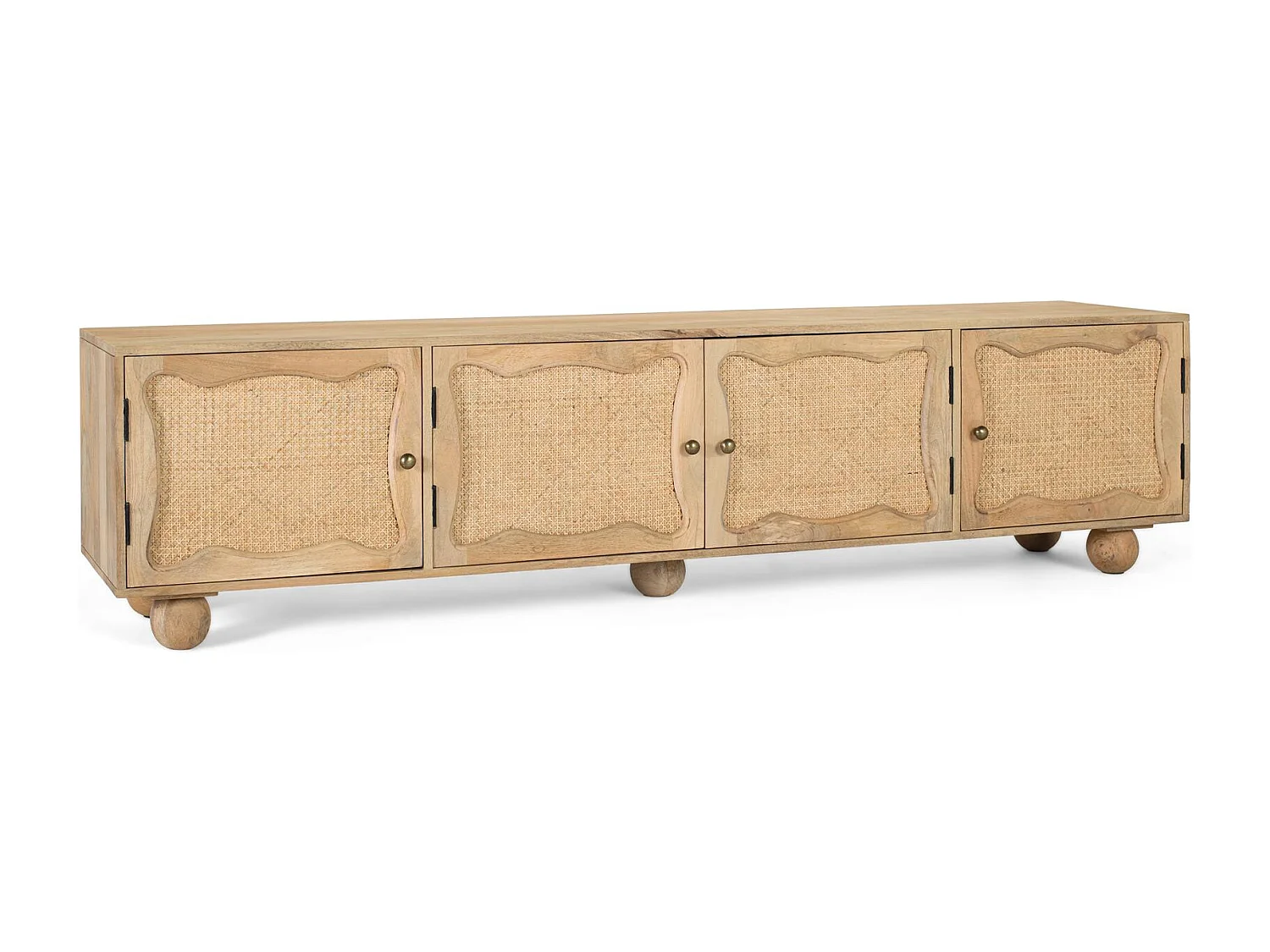 Meuble TV en bois de manguier avec 4 portes et design artisanal