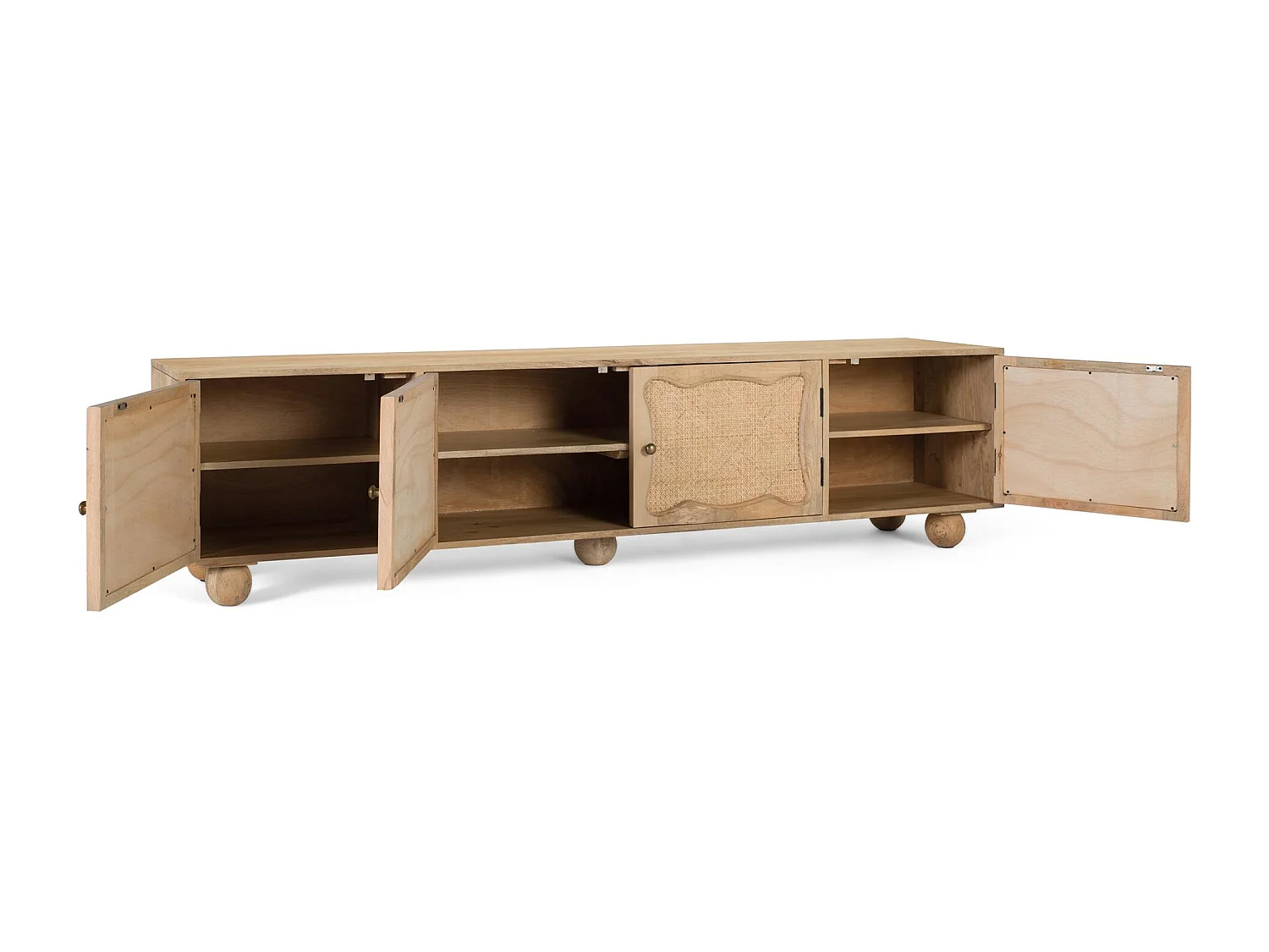 Meuble TV en bois de manguier avec 4 portes et design artisanal