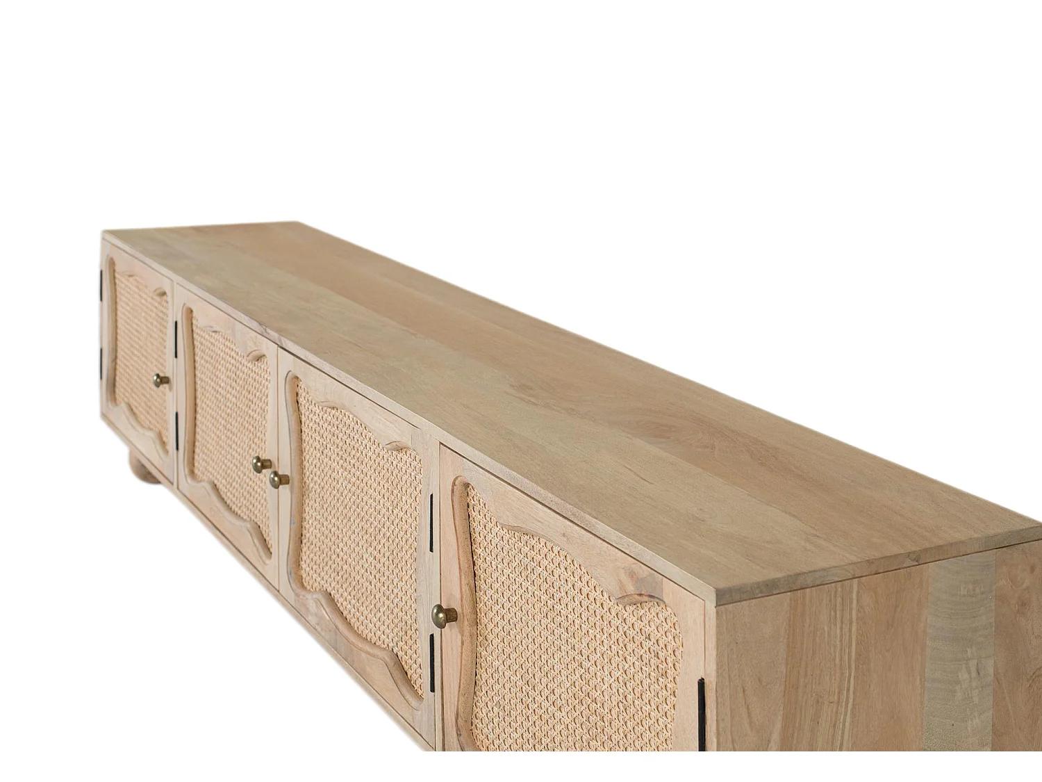Meuble TV en bois de manguier avec 4 portes et design artisanal