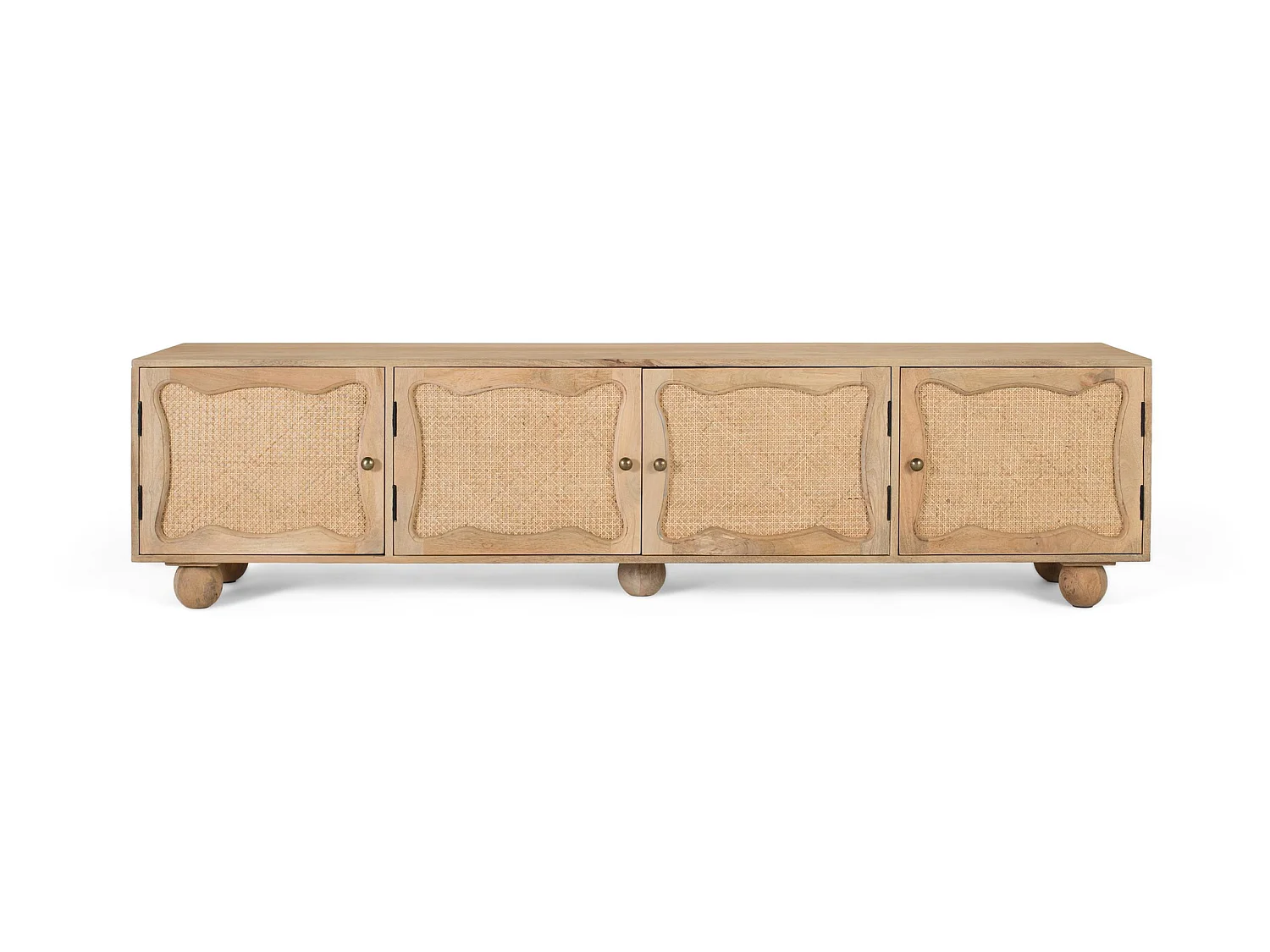 Meuble TV en bois de manguier 200 cm, style bohème méditerranéen - 51 x 200 x 40 cm
