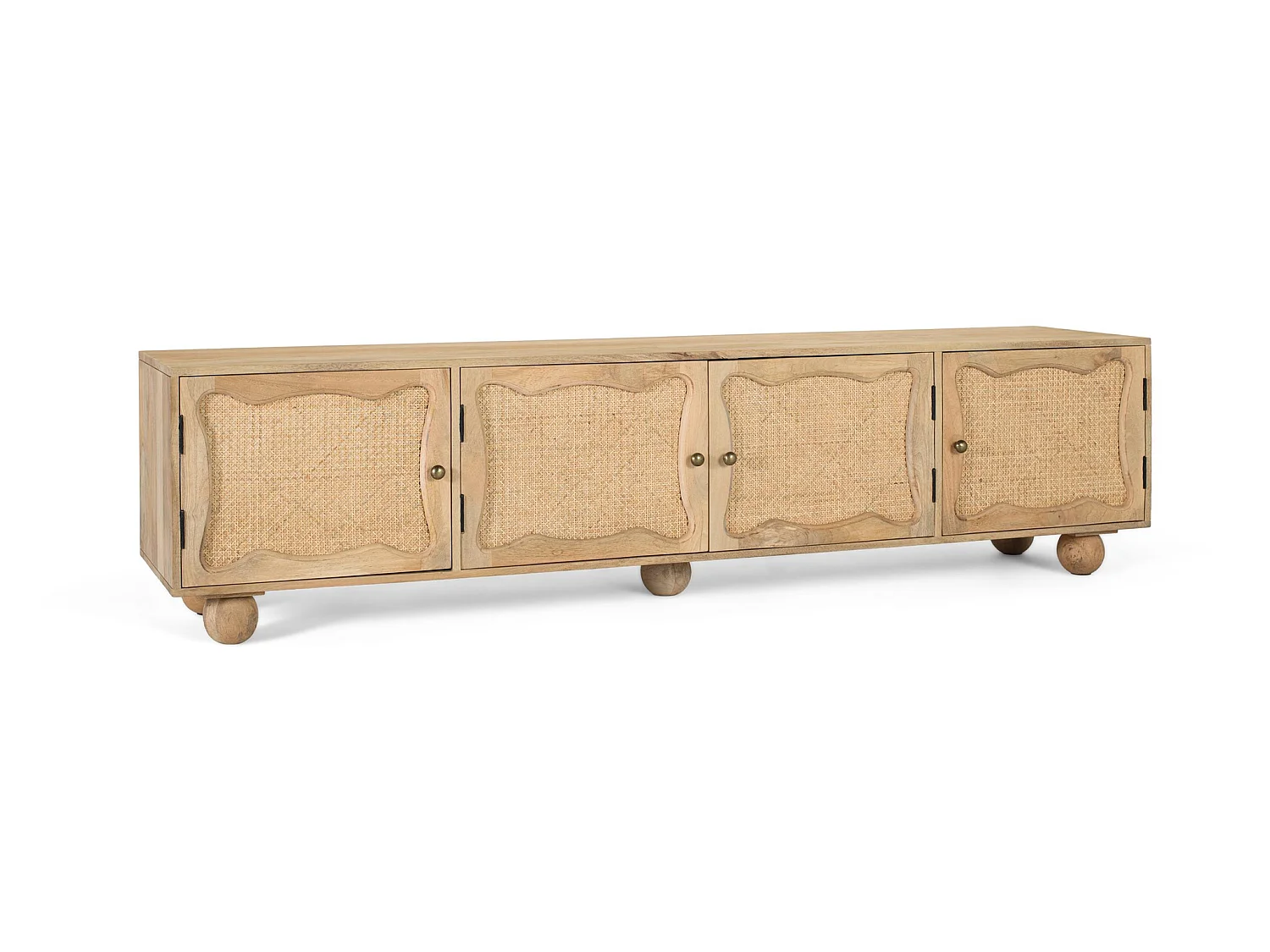 Meuble TV en bois de manguier 200 cm, style bohème méditerranéen - 51 x 200 x 40 cm
