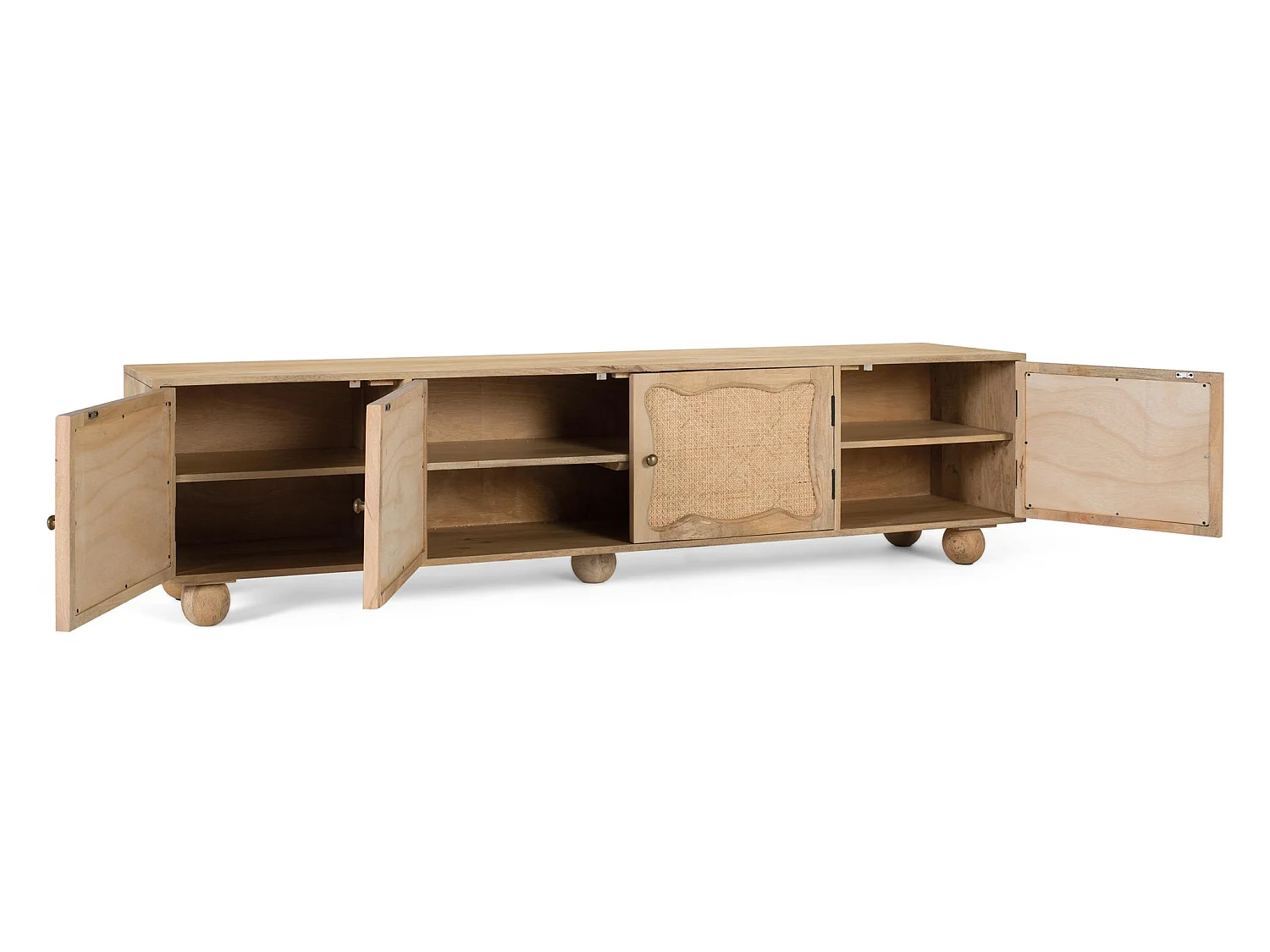 Meuble TV en bois de manguier 200 cm, style bohème méditerranéen - 51 x 200 x 40 cm
