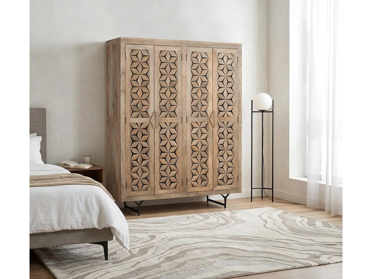 Armoire Mysore en bois de manguier, 180 cm x 143 cm x 45 cm