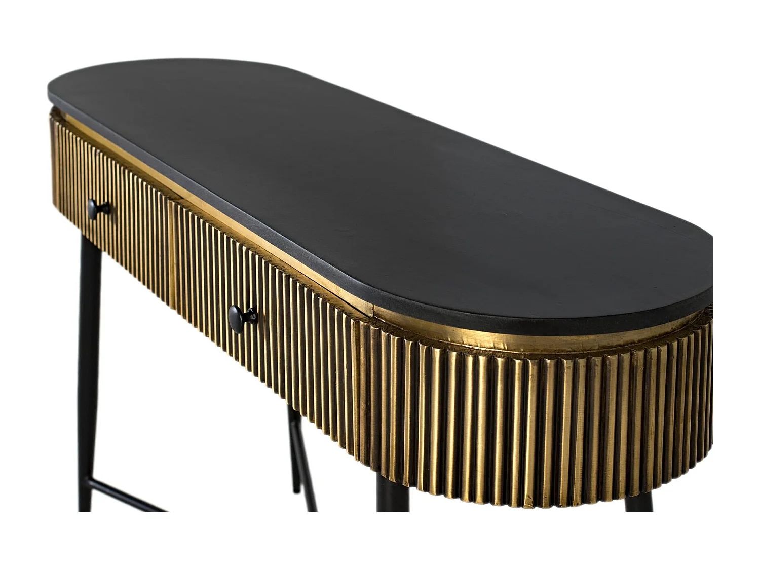 Console avec plateau en bois recouvert de feuilles de bronze