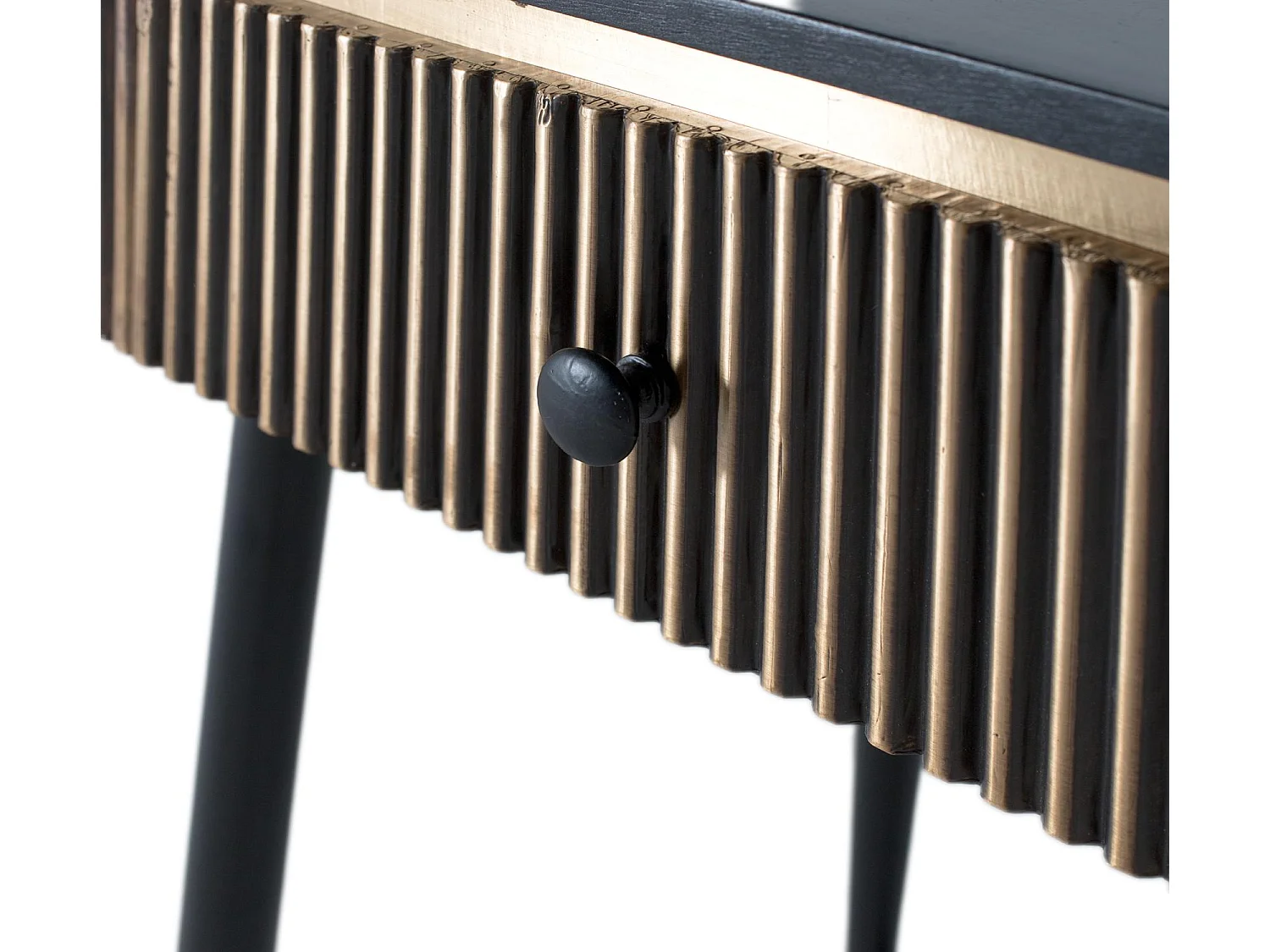 Console avec plateau en bois recouvert de feuilles de bronze
