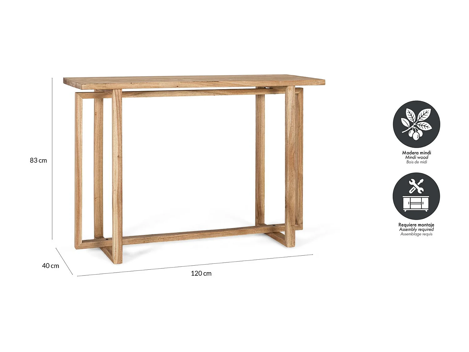 Console Virelle en bois de mindi, 83 cm x 120 cm x 40 cm