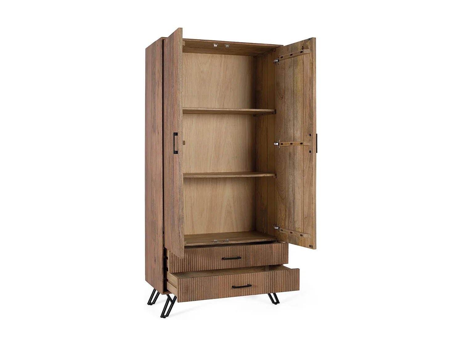 Armoire à deux portes en bois de manguier massif, hauteur 187 cm