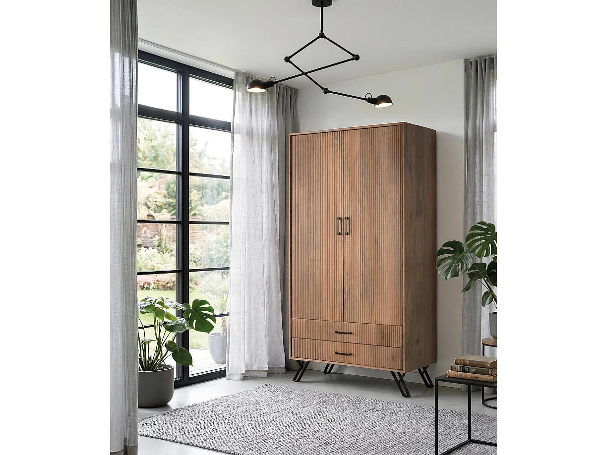 Armoire en bois de manguier 90 cm, style rustique moderne - 187 x 90 x 45