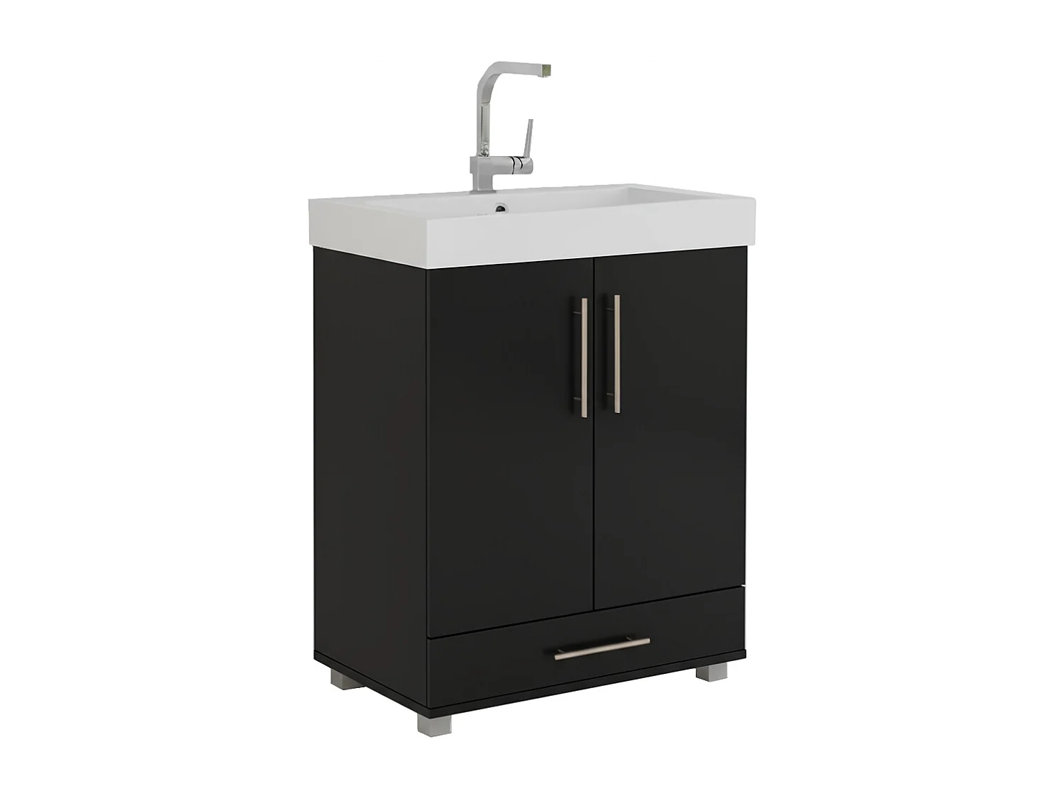 Szafka Łazienkowa Z Umywalką W2 Czarna Czarny Mat 80 x 60 x 39 CM Stojąca