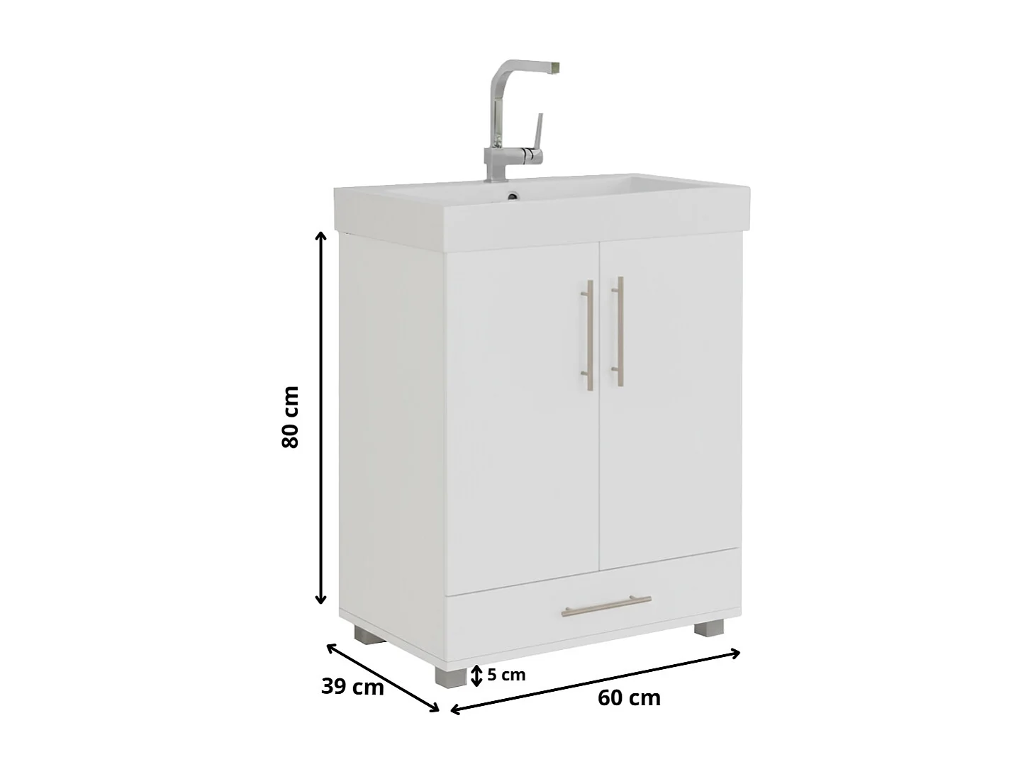 Szafka Łazienkowa Z Umywalką W2 Biała Biały Mat 80 x 60 x 39 CM Stojąca