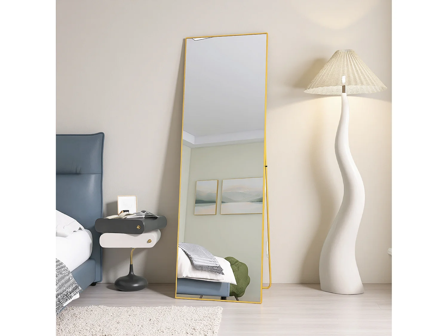 Miroir Sur Pied 162 X 53 Cm, Doré - Miroir Rectangulaire En Aluminium, Pour Une Utilisation Sur Pied Ou Murale, Verre Trempé, Pour Une Chambre Ou Un Dressing