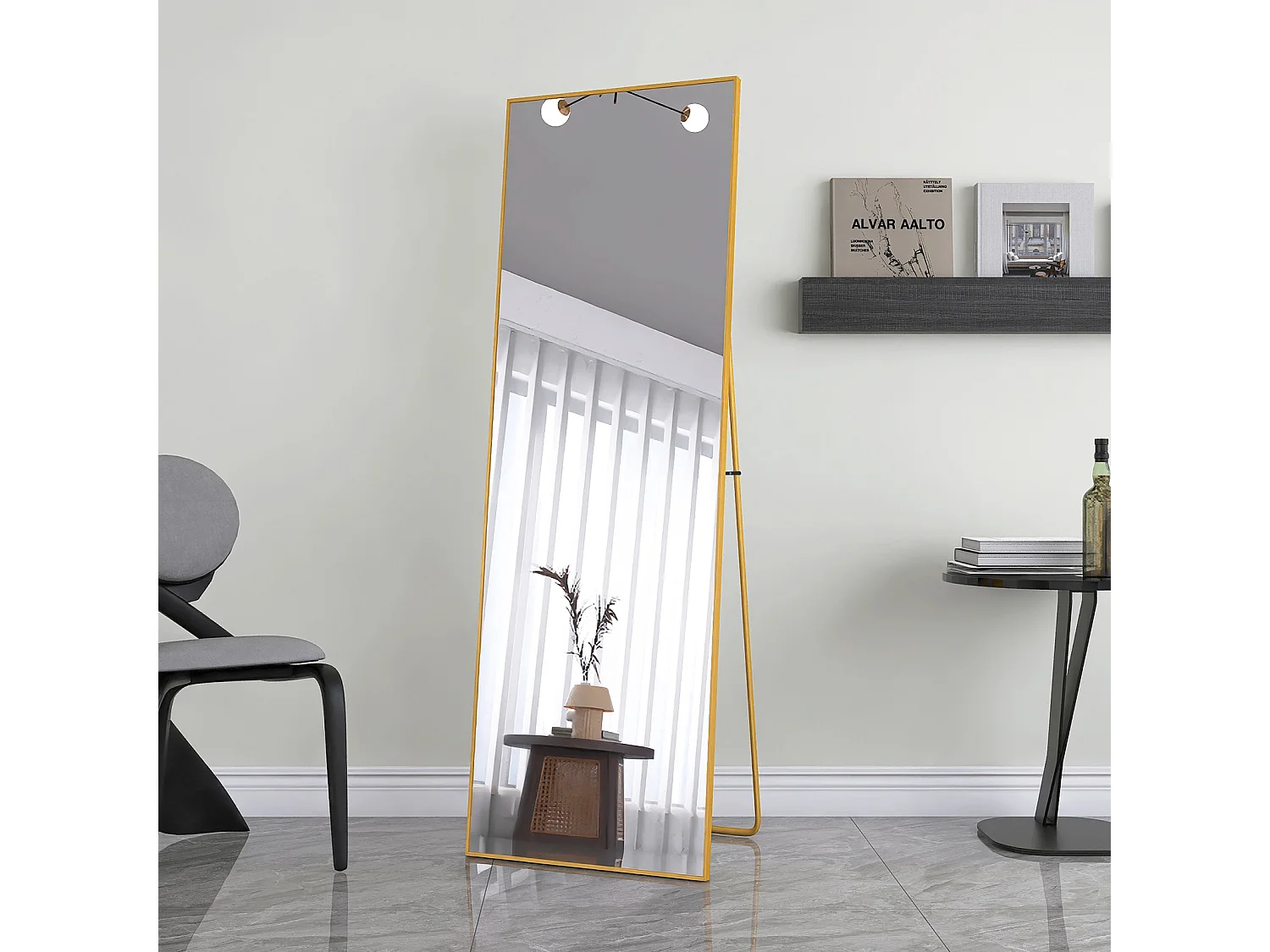 Miroir Sur Pied 162 X 53 Cm, Doré - Miroir Rectangulaire En Aluminium, Pour Une Utilisation Sur Pied Ou Murale, Verre Trempé, Pour Une Chambre Ou Un Dressing
