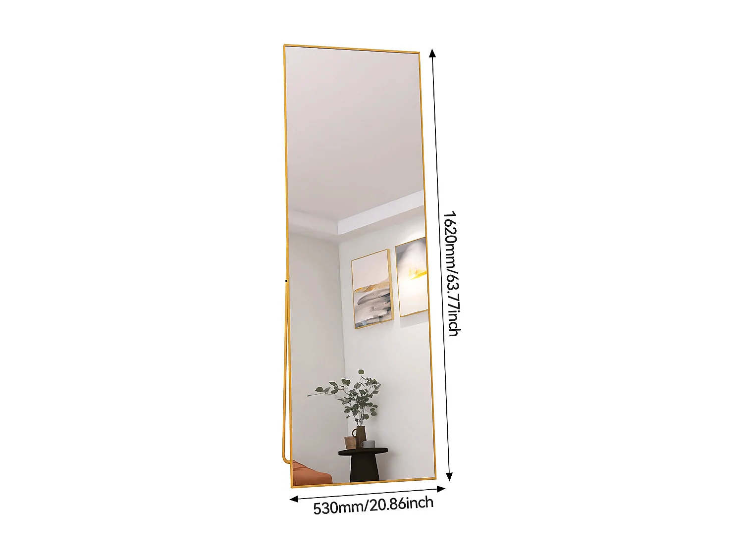 Miroir Sur Pied 162 X 53 Cm, Doré - Miroir Rectangulaire En Aluminium, Pour Une Utilisation Sur Pied Ou Murale, Verre Trempé, Pour Une Chambre Ou Un Dressing