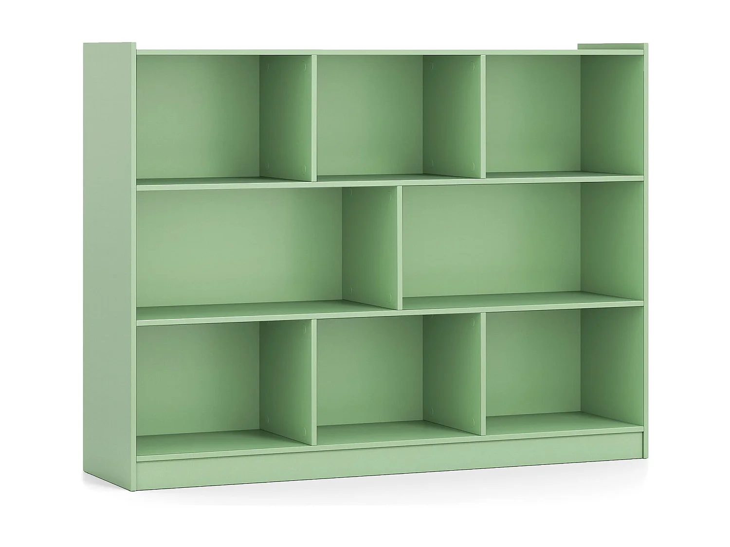 Bücherregal 3-stöckiger Bücherschrank mit 8 offenen Fächern und 2 Kippsicherungen freistehendes Lagerregal Grün