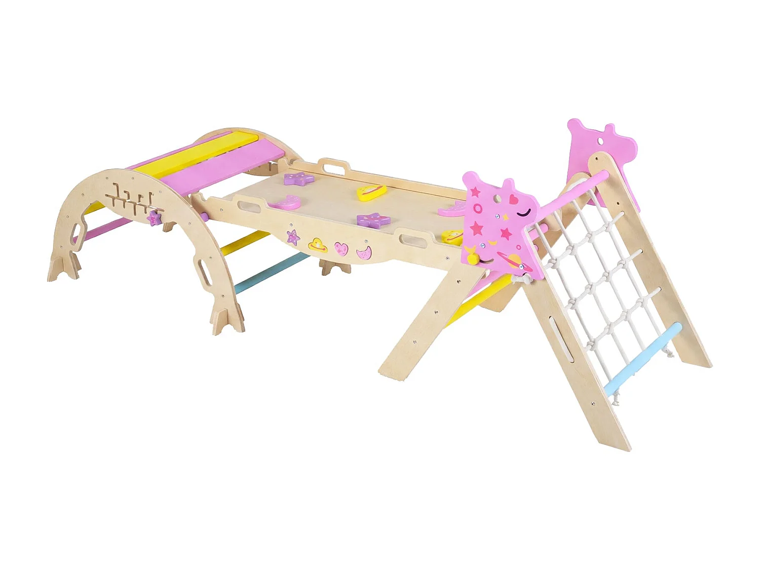 Set da arrampicata Montessori triangolo da arrampicata in legno con rampa ad arco e arrampicatore struttura da arrampicata pieghevole set natura + macaron